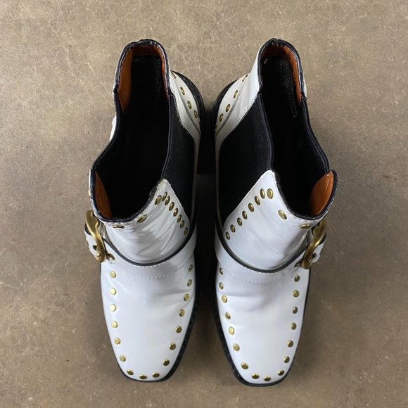 Vintage Gold Studded, White Coach Boots - Picture 5 of 7